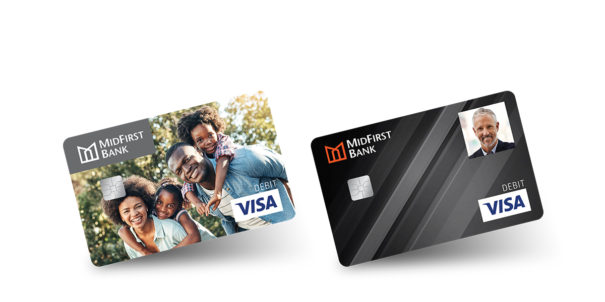 Image of two personalized East First Bank Debit Cards.